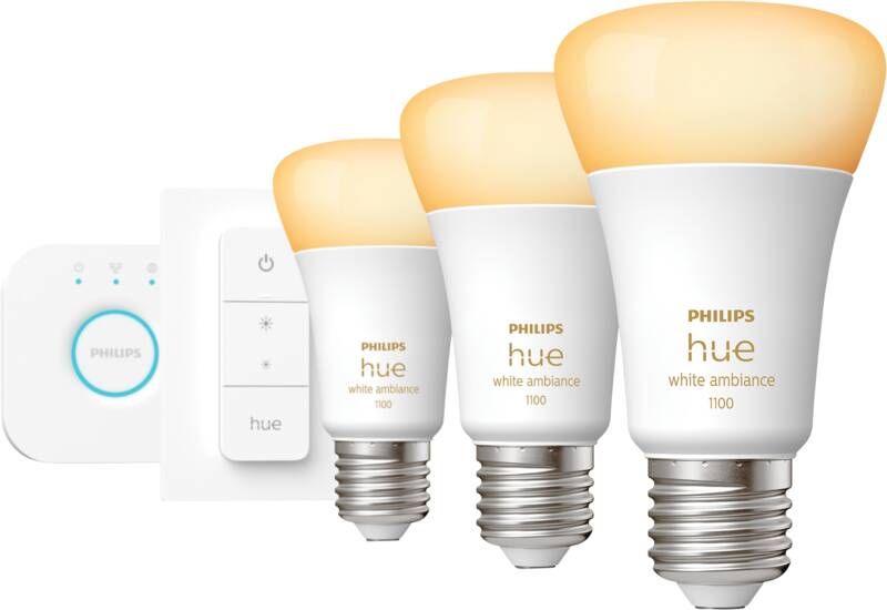 Philips Hue White Ambiance Starter Pack E27 met 3 lampen dimmer + Bridge