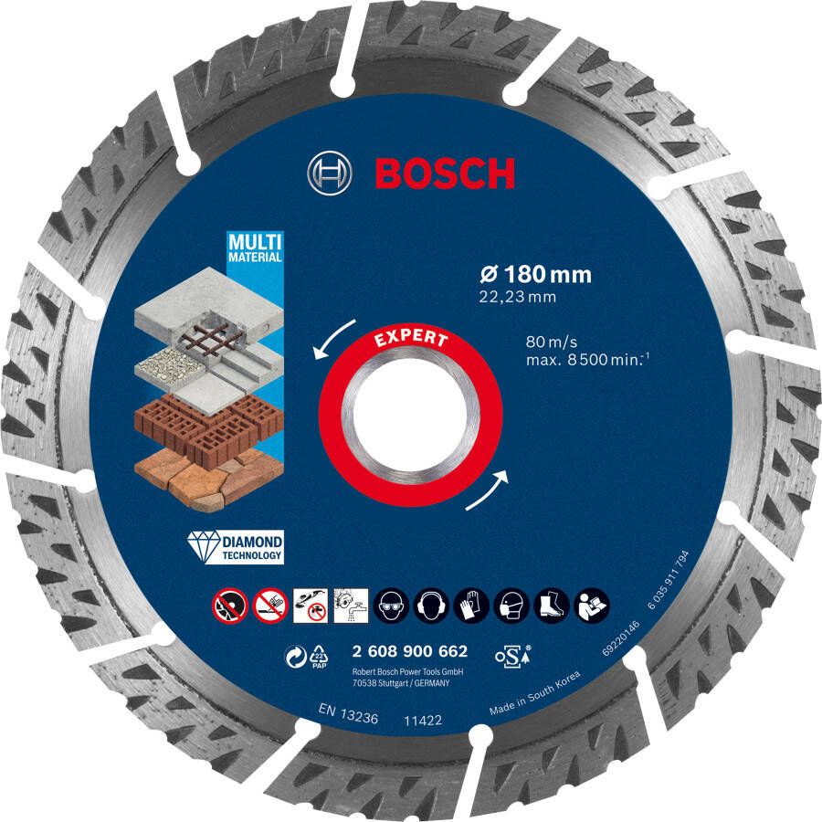 Bosch Accessoires Expert MultiMaterial diamantdoorslijpschijf 180 x 22 23 x 2 4 x 12 mm 1 stuk(s) 2608900662