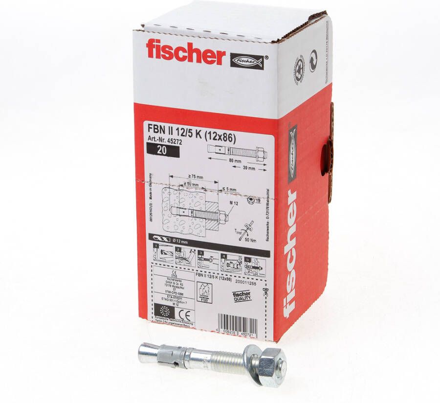 Fischer Snelbouwanker FBN II 12 5 K elektrolytisch verzinkt staal 45272 20 stuk(s) 45272