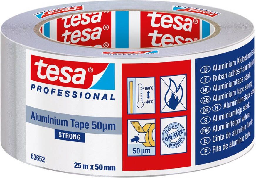Tesa Aluminiumtape | met liners | lengte 25 m | breedte 50 mm wiel | 6 stuks 63652-00001-00