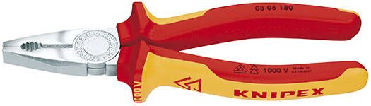 Knipex Kombi-tang verchroomd geïsoleerd met meer-componentengrepen VDE-getest 180 mm 0306180