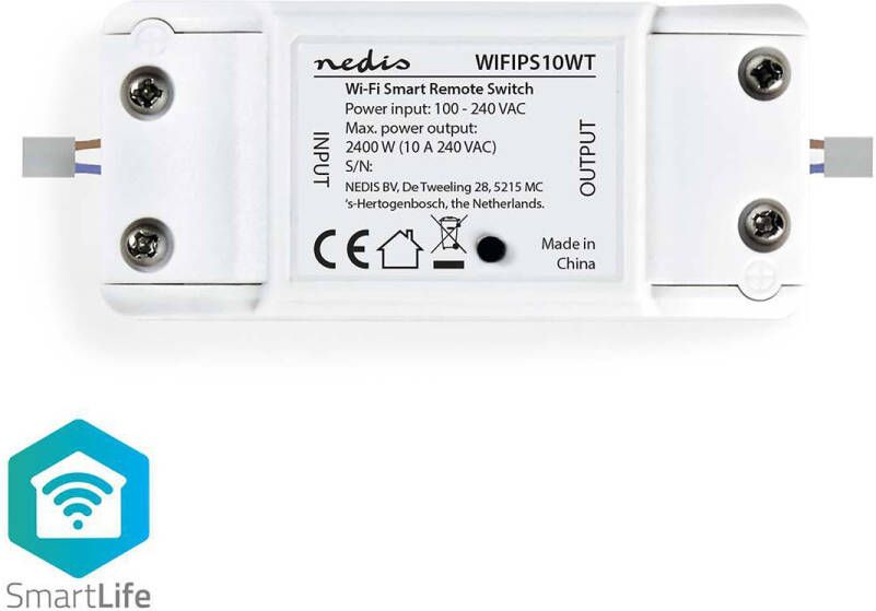 Nedis SmartLife Schakelaar | Wi-Fi | 2400 W | 90 x 40 x 25 mm | 1 stuks WIFIPS10WT