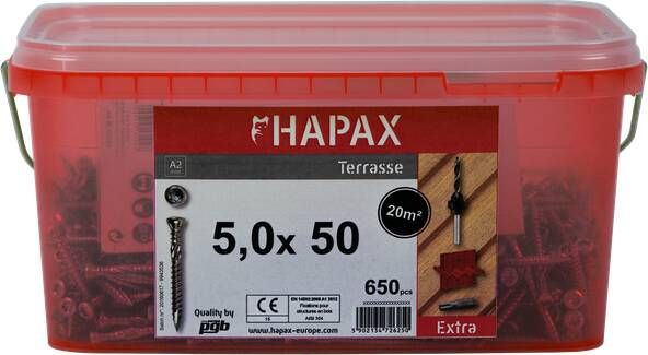 Pgb-Europe HAPAX hardhoutschroeven 5x50 A2 (set) emmer HAP020A00SET050M